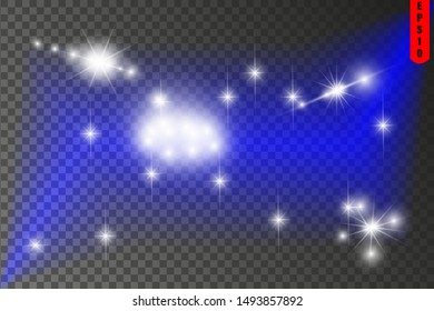 Glow isolated white transparent light effect set, glare, explosion, sparkle, line, sun flare, spark and stars. Abstract design effect element.