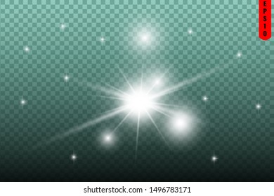 Glow isolated white transparent light effect set, lens flare, explosion, glitter, line, sun flash, spark and stars. Abstract special effect element design.