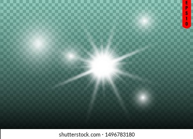 Glow isolated white transparent light effect set, lens flare, explosion, glitter, line, sun flash, spark and stars. Abstract special effect element design.