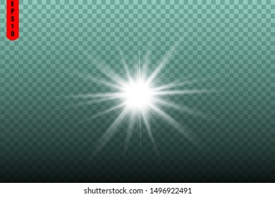 Glow isolated white transparent light effect set, lens flare, explosion, glitter, line, sun flash, spark and stars. Abstract special effect element design.