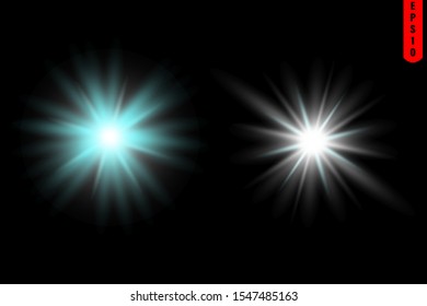 Glow isolated white transparent light effect set, glare, explosion, sparkle, line, sun flare, spark and stars. Abstract design effect element.
