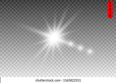 Glow isolated white transparent light effect set, glare, explosion, sparkle, line, sun flare, spark and stars. Abstract design effect element.