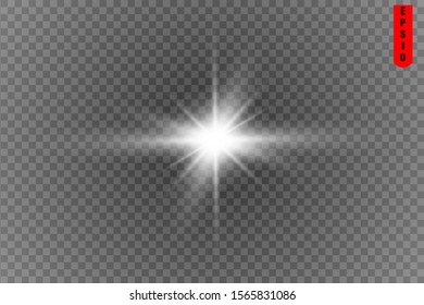 Glow isolated white transparent light effect set, glare, explosion, sparkle, line, sun flare, spark and stars. Abstract design effect element.