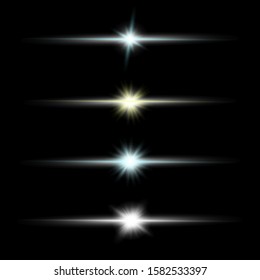 Glow isolated white transparent light effect set, glare, explosion, and stars. Abstract design effect element.
