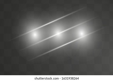 Glow isolated white transparent light effect set, lens flare, explosion, glitter, line, sun flash, spark and stars.