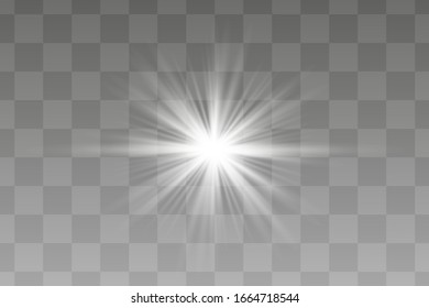 Glow isolated white transparent light effect set, glare, explosion, sparkle, line, sun flare, spark and stars. Abstract design effect element.