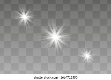 Glow isolated white transparent light effect set, glare, explosion, sparkle, line, sun flare, spark and stars. Abstract design effect element.