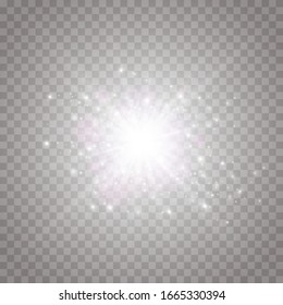Glow isolated white transparent light effect, lens flare, explosion, shine, line, sun flare, spark and stars. Abstract design of special effect element. Shining ray with lightning