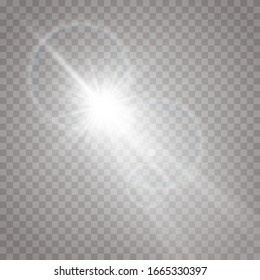 Glow isolated white transparent light effect, lens flare, explosion, shine, line, sun flare, spark and stars. Abstract design of special effect element. Shining ray with lightning