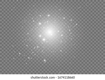 Glow isolated white transparent light effect set, lens flare, explosion, glitter, line, sun flash, spark and stars. 