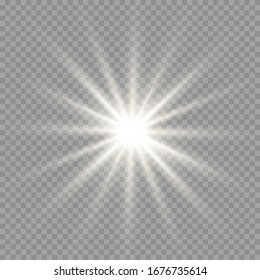 Luminoso juego de luz transparente blanco aislado, lente iluminada, explosión, brillo, línea, luz solar, chispa y estrellas. Diseño abstracto de elementos de efecto especial.