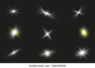Luminoso juego de luz transparente blanco aislado, lente iluminada, explosión, brillo, línea, luz solar, chispa y estrellas. Diseño abstracto de elementos de efecto especial.