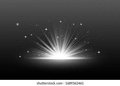 Glow isolated white transparent light effect set, lens flare, explosion, glitter, line, sun flash, spark and stars. Abstract special effect element design.