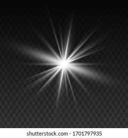 Luminoso juego de luz transparente blanco aislado, lente iluminada, explosión, brillo, línea, luz solar, chispa y estrellas. Diseño abstracto de elementos de efecto especial.