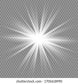 Glow isolated white transparent light effect set, lens flare, explosion, glitter, line, sun flash, spark and stars. Abstract special effect element design.