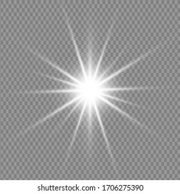Luminoso juego de luz transparente blanco aislado, lente iluminada, explosión, brillo, línea, luz solar, chispa y estrellas. Diseño abstracto de elementos de efecto especial.