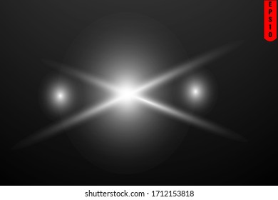 Glow isolated white transparent light effect, lens flare, explosion, shine, line, sun flare, spark and stars. Abstract design of special effect element. Shining ray with lightning