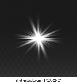 Glow isolated white transparent light effect set, lens flare, explosion, glitter, line, sun flash, spark and stars. Abstract special effect element design.