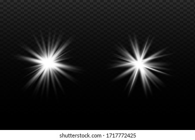 Luminoso juego de luz transparente blanco aislado, lente iluminada, explosión, brillo, línea, luz solar, chispa y estrellas. Diseño abstracto de elementos de efecto especial.