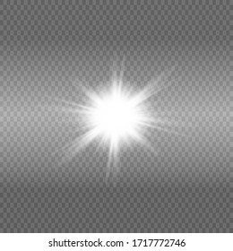 Glow isolated white transparent light effect set, lens flare, explosion, glitter, line, sun flash, spark and stars. Abstract special effect element design.