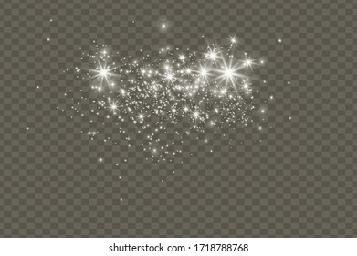 Lichtisolierte weiße, transparente Lichteffekt-Set, Explosion, Glitter, Linie, Funken und Sterne. Abstraktes Design von Spezialeffekten.