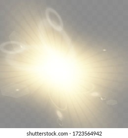 Glow isolated white transparent light effect set, lens flare, explosion, glitter, line, sun flash, spark and stars. Abstract special effect element design. Shine ray with lightning, sparkling round