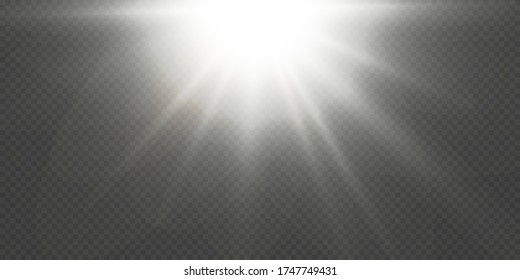 Glow isolated white transparent light effect set, lens flare, explosion, glitter, line, sun flash, spark and stars.