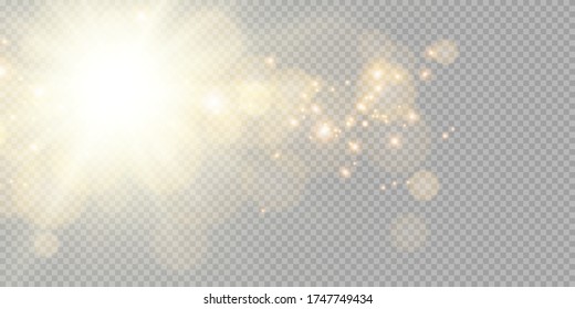 Glow isolated white transparent light effect set, lens flare, explosion, glitter, line, sun flash, spark and stars.