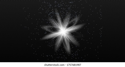 Glow isolated white transparent light effect set, glare, explosion, sparkle, line, sun flare, spark and stars. Abstract design effect element.