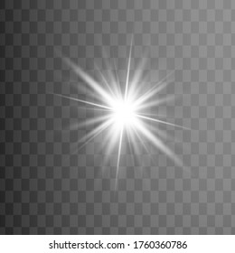 Glow isolated white transparent light effect set, lens flare, explosion, glitter, line, sun flash, spark and stars. Abstract special effect element design.