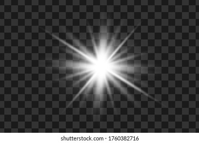 Glow isolated white transparent light effect set, lens flare, explosion, glitter, line, sun flash, spark and stars. Abstract special effect element design.
