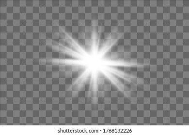 Glow isolated white transparent light effect set, lens flare, explosion, glitter, line, sun flash, spark and stars. Abstract special effect element design.
