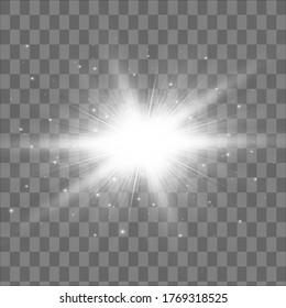 Glow isolated white transparent light effect set, lens flare, explosion, glitter, line, sun flash, spark and stars. Abstract special effect element design.