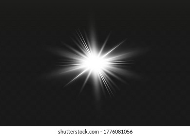 Juego de efecto luminoso transparente blanco aislado de brillo, lente inflamada, explosión, brillo, línea, flash solar, chispa y estrellas. Resumen de diseño de elementos de efecto especial.