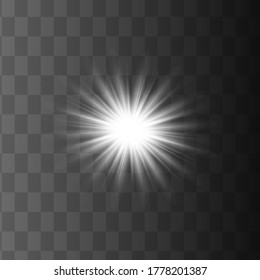 Glow isolated white transparent light effect set, lens flare, explosion, glitter, line, sun flash, spark and stars. Abstract special effect element design.