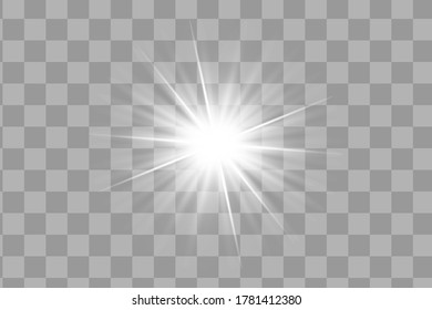 Glow isolated white transparent light effect set, lens flare, explosion, glitter, line, sun flash, spark and stars. Abstract special effect element design.
