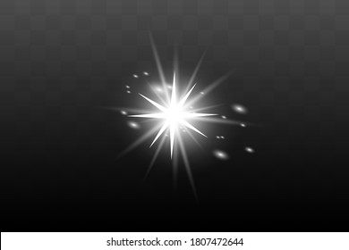 Glow isolated white transparent light effect set, lens flare, explosion, glitter, line, sun flash, spark and stars. Abstract special effect element design.