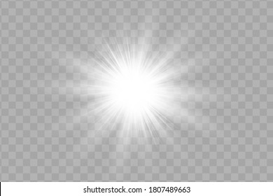 Glow isolated white transparent light effect set, lens flare, explosion, glitter, line, sun flash, spark and stars. Abstract special effect element design.