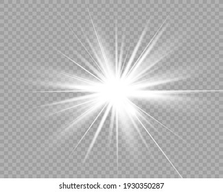 Glow isolated white transparent light effect set, lens flare, explosion, glitter, line, sun flash, spark and stars. Abstract special effect element design. Shine ray with lightning