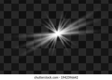Glow isolated white transparent light effect, lens flare, explosion, glitter, line, sun flare, spark and stars. Abstract design of special effect element. Shining beam with lightning