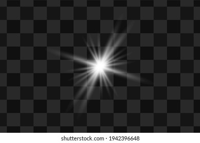 Glow isolated white transparent light effect, lens flare, explosion, glitter, line, sun flare, spark and stars. Abstract design of special effect element. Shining beam with lightning