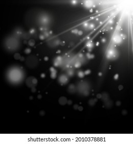 Glow isolated white transparent light effect set, lens flare, explosion, glitter, line, sun flash, spark and stars.