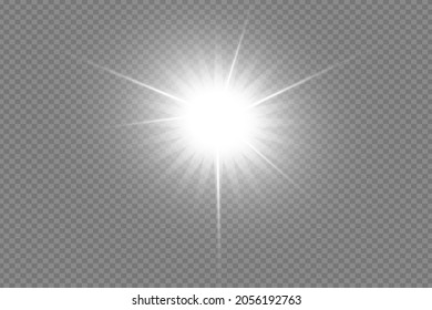 Glow isolated white transparent light effect set, lens flare, explosion, glitter, line, sun flash, spark and stars. Abstract special effect element design. Shine ray with lightning