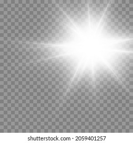 Glow isolated white transparent light effect set, lens flare, explosion, glitter, line, sun flash, spark and stars. Abstract special effect element design. Shine ray with lightning