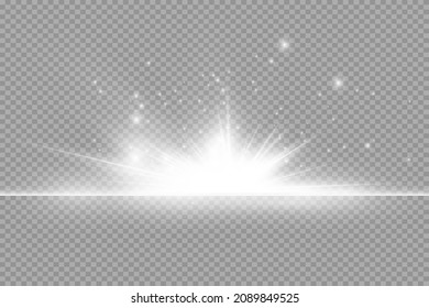 Juego de efecto luminoso transparente blanco aislado de brillo, lente inflamada, explosión, brillo, línea, flash solar, chispa y estrellas. Resumen de diseño de elementos de efecto especial. Rayo brillante con rayo, redondo brillante