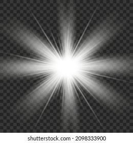 Glow isolated white transparent light effect set, lens flare, explosion, glitter, line, sun flash, spark and stars