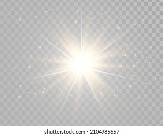 Glow isolated white transparent light effect set, lens flare, explosion, glitter, line, sun flash, spark and stars. Abstract special effect element design. Shine ray with lightning