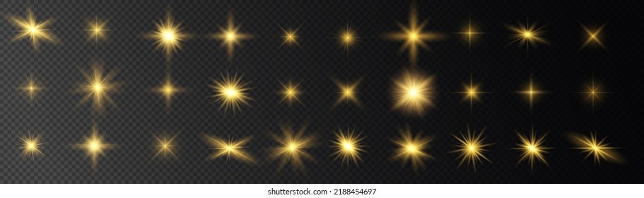 Glow isolated white transparent light effect set, lens flare, explosion, glitter, line, sun flash, spark and stars. Abstract special effect element design. Shine ray with lightning
