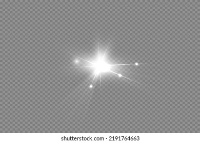Glow isolated white transparent light effect set, lens flare, explosion, glitter, line, sun flash, spark and stars. 