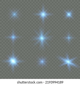 Glow isolated white transparent light effect set, lens flare, explosion, glitter, line, sun flash, spark and stars. Abstract special effect element design. Shine ray with lightning